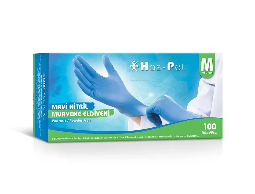 Haspet - Nitril Mavi Muayene Eldiveni - Medium 100'lü
