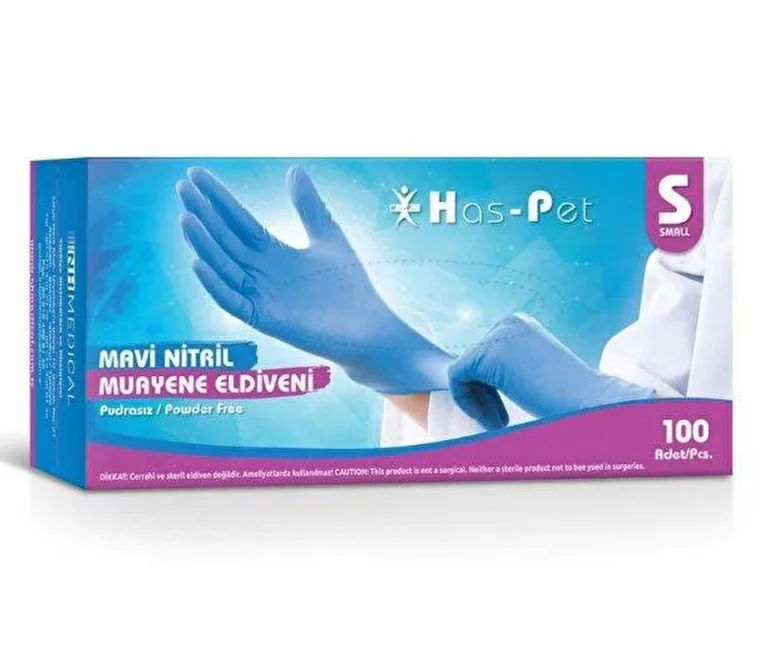 Haspet - Nitril Mavi Muayene Eldiveni - Small 100'lü