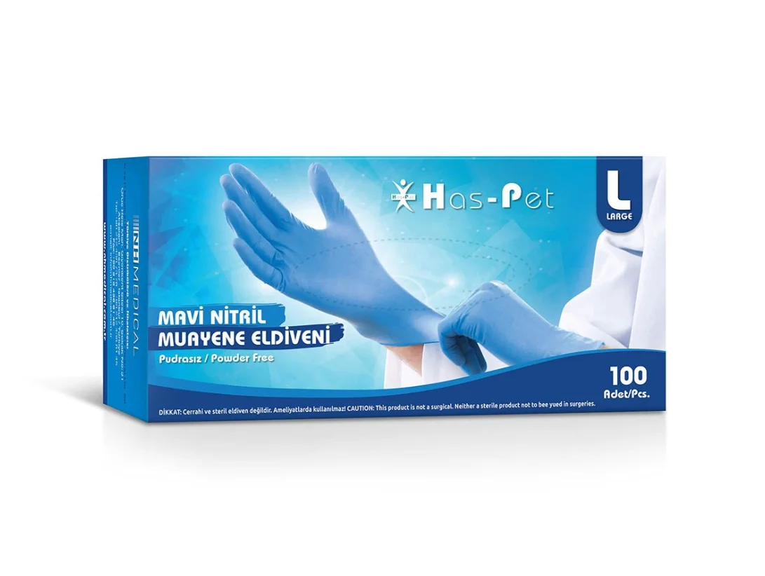 Haspet - Nitril Mavi Muayene Eldiveni - Large 100'lü