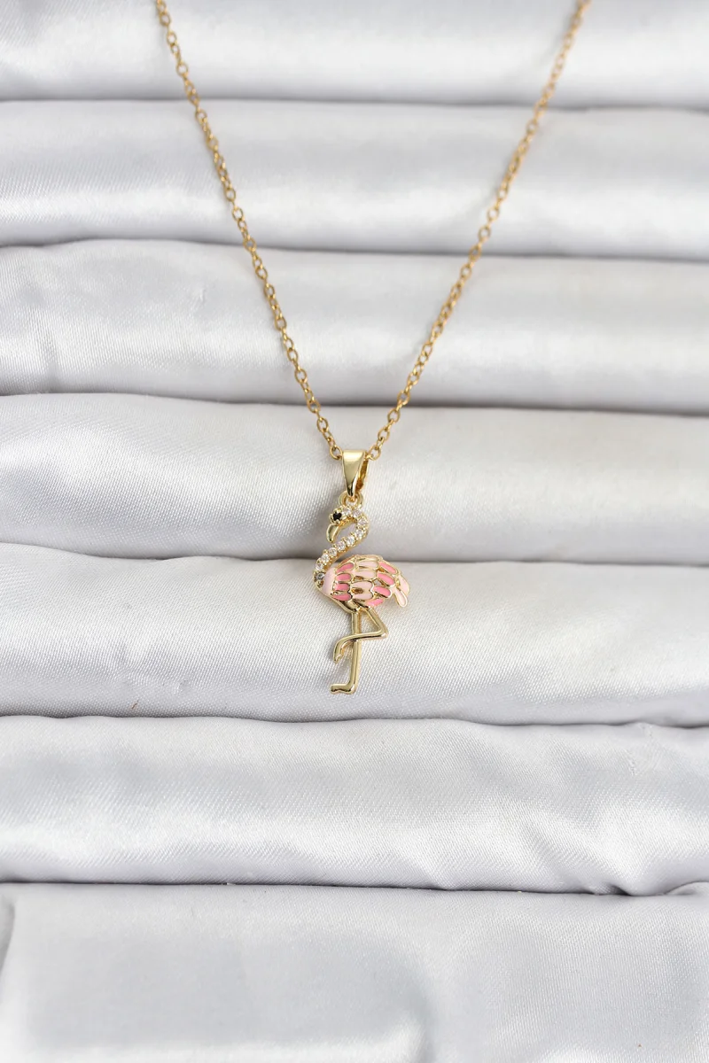 316L Çelik Zincir Gold Renk Flamingo Model Kadın Kolye