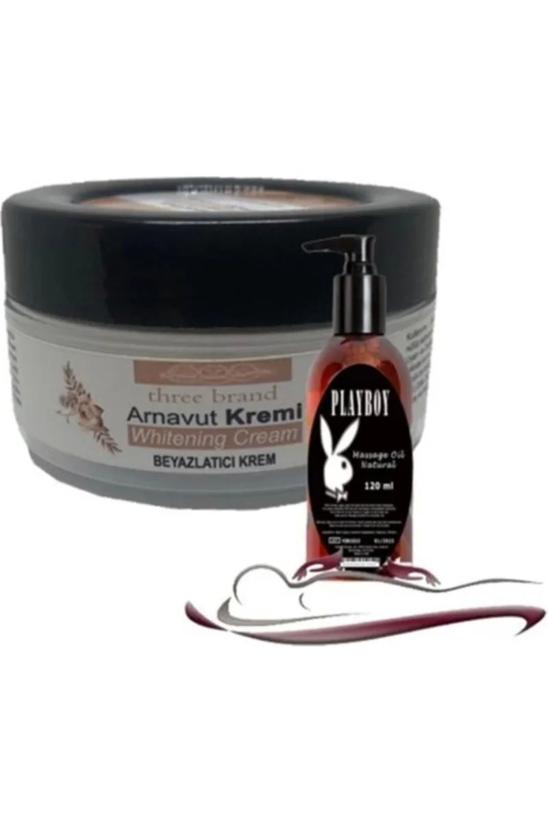 Playboy Three Brand Whitening Cream 4 Adet Arnavut Kremi 50 ml Aklık Kremi ile 120ML Masaj Yağı