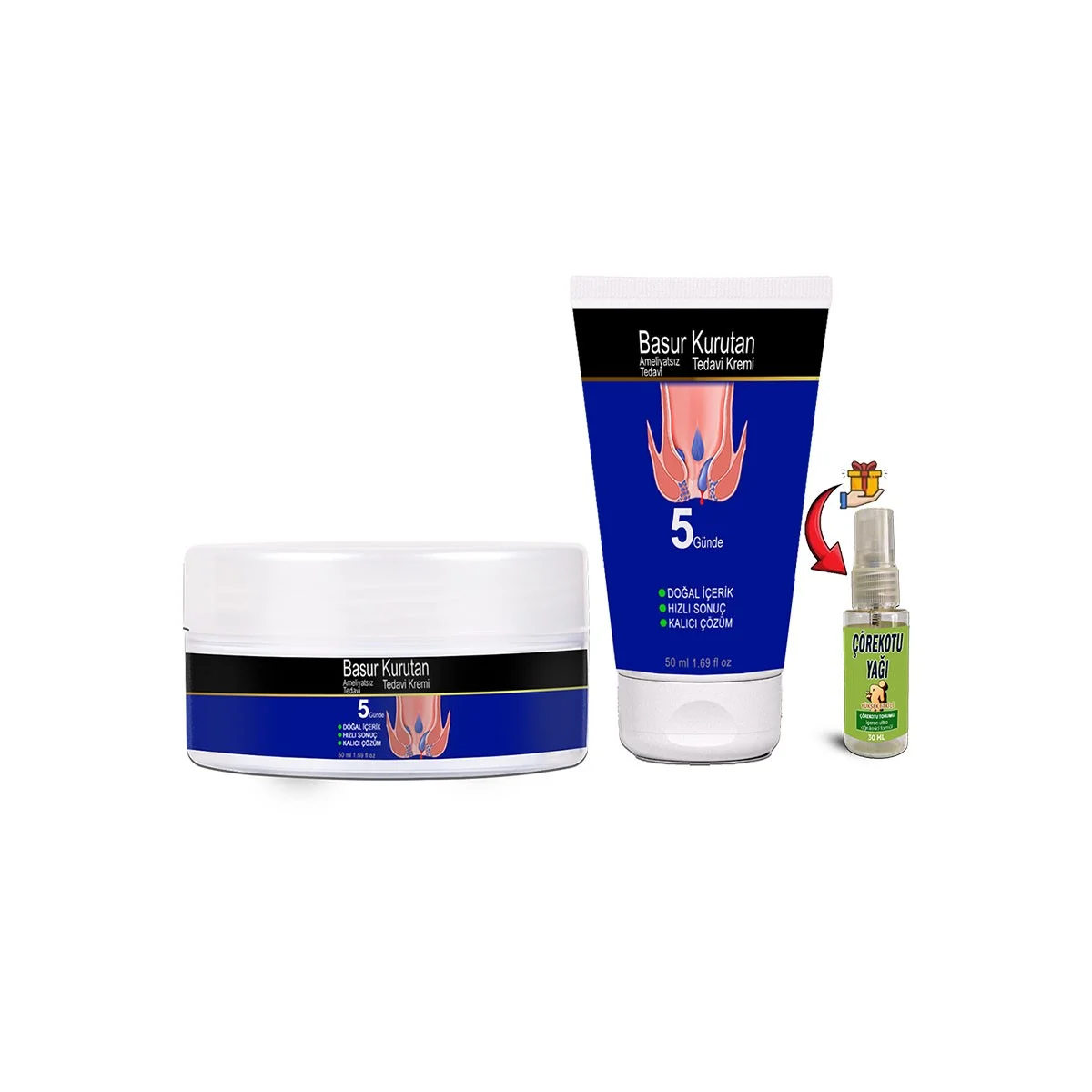 BasurKurutan Kremi Aslanpençesi Kestane Hellebore Ekstraktlar (50 ml) Tüp&Kavanoz Set+ Çörekotu Yağı