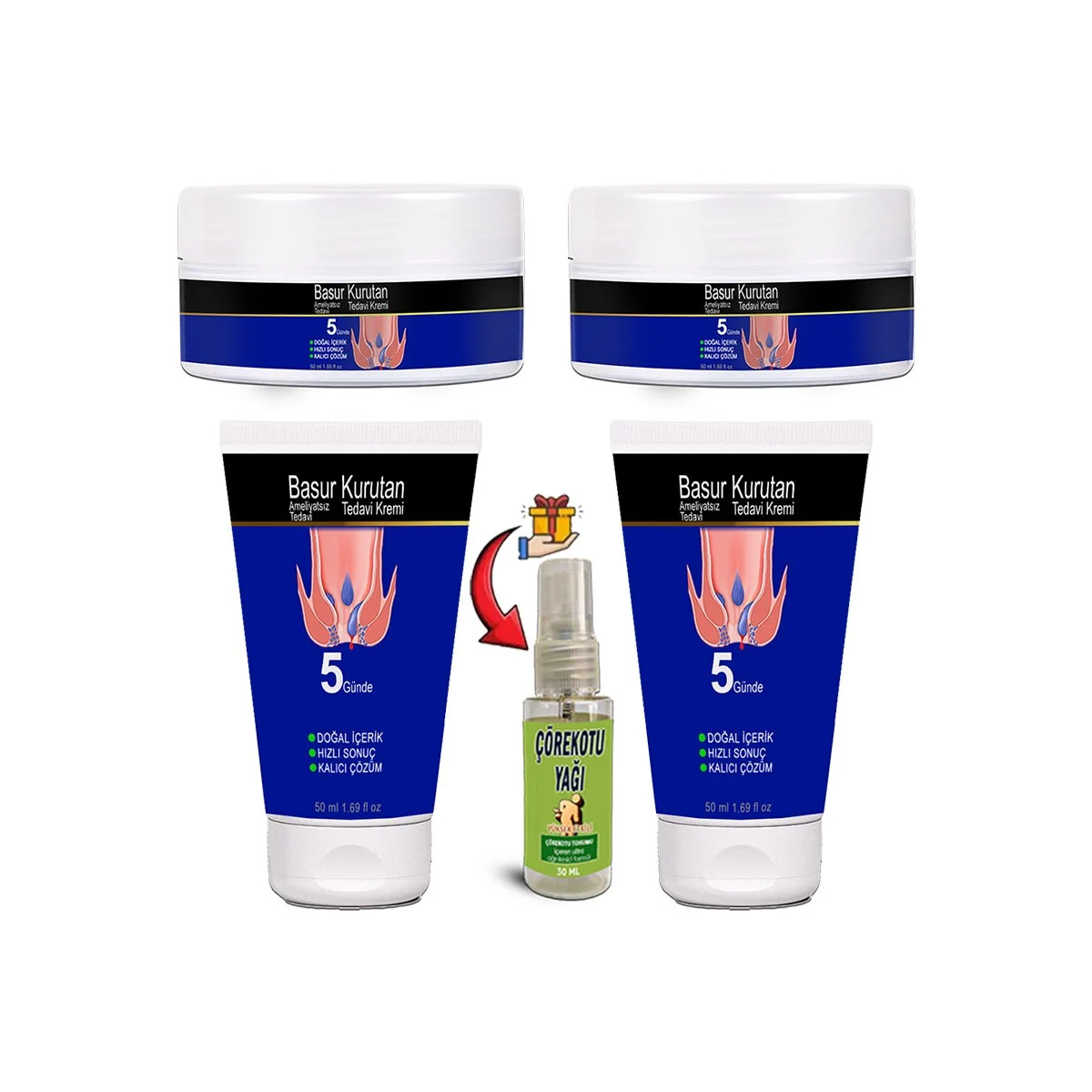 BasurKurutan Kremi 2 Adet Aslanpençesi Kestane Hellebore Ekstraktlar (50 ml) Set  + Çörekotu Yağı