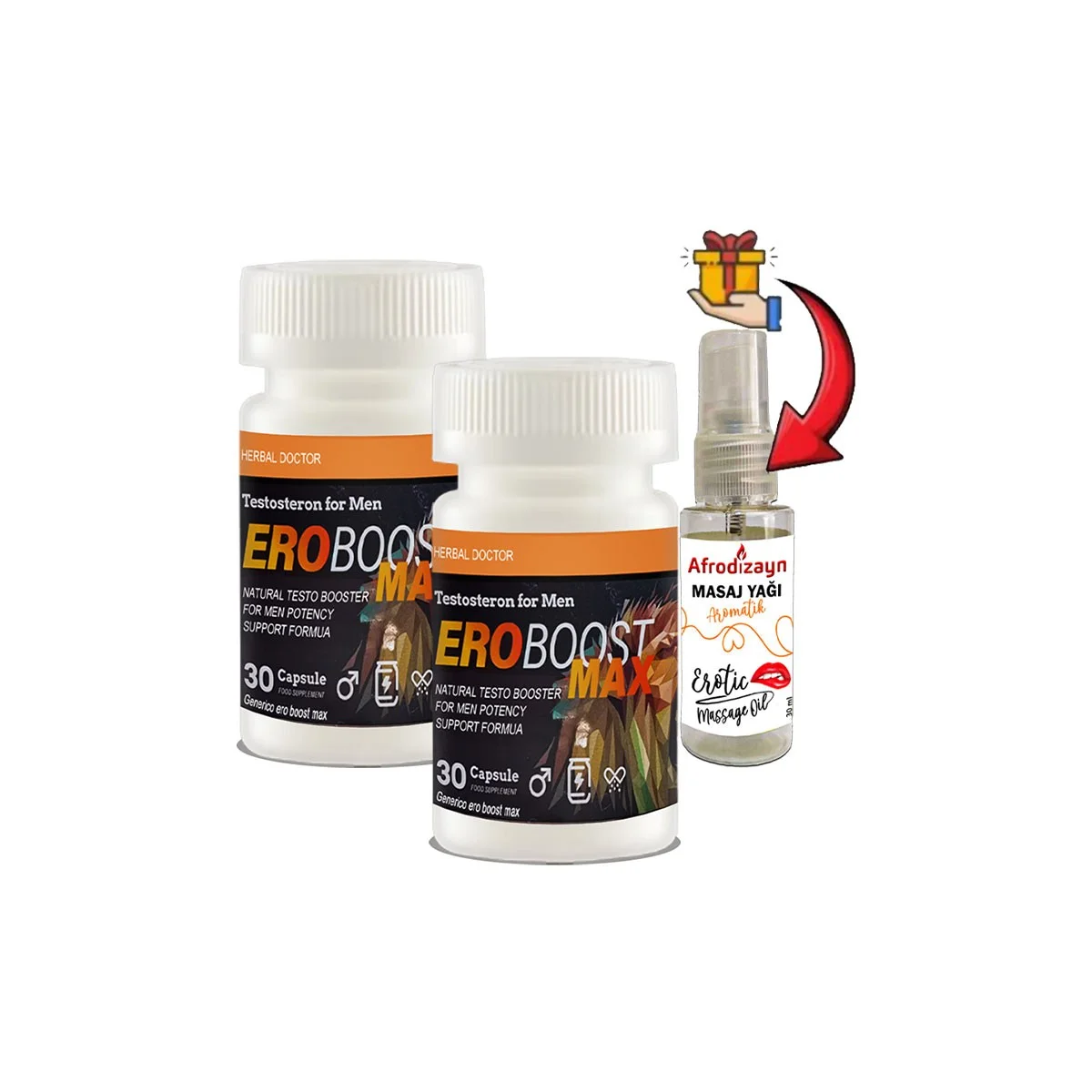 Ero Boost Max 2 Kutu Erkeklere Özel 30lu Destekleme + Afrodizayn Masaj Yağı 30 ml