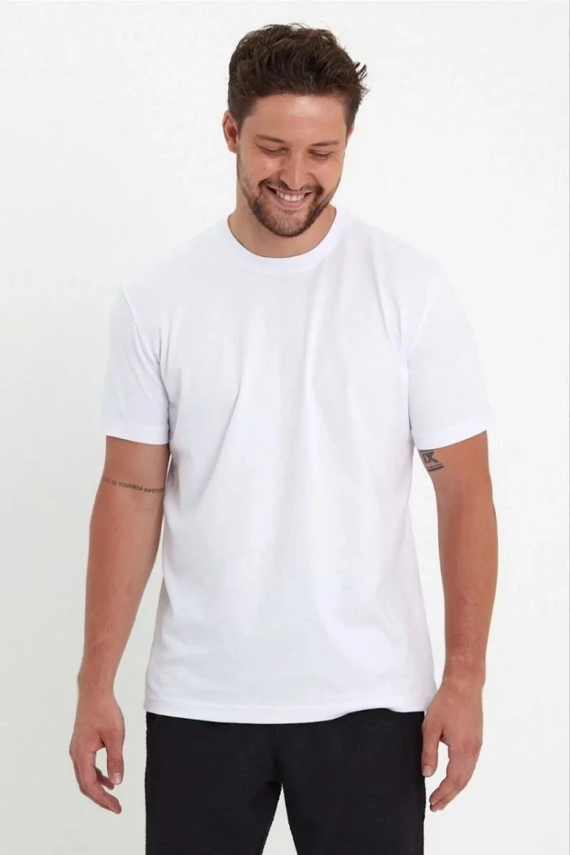 Erkek Düz Penye Tişört Bisiklet Yaka Kısa Kol Regular Fit T-Shirt - Beyaz