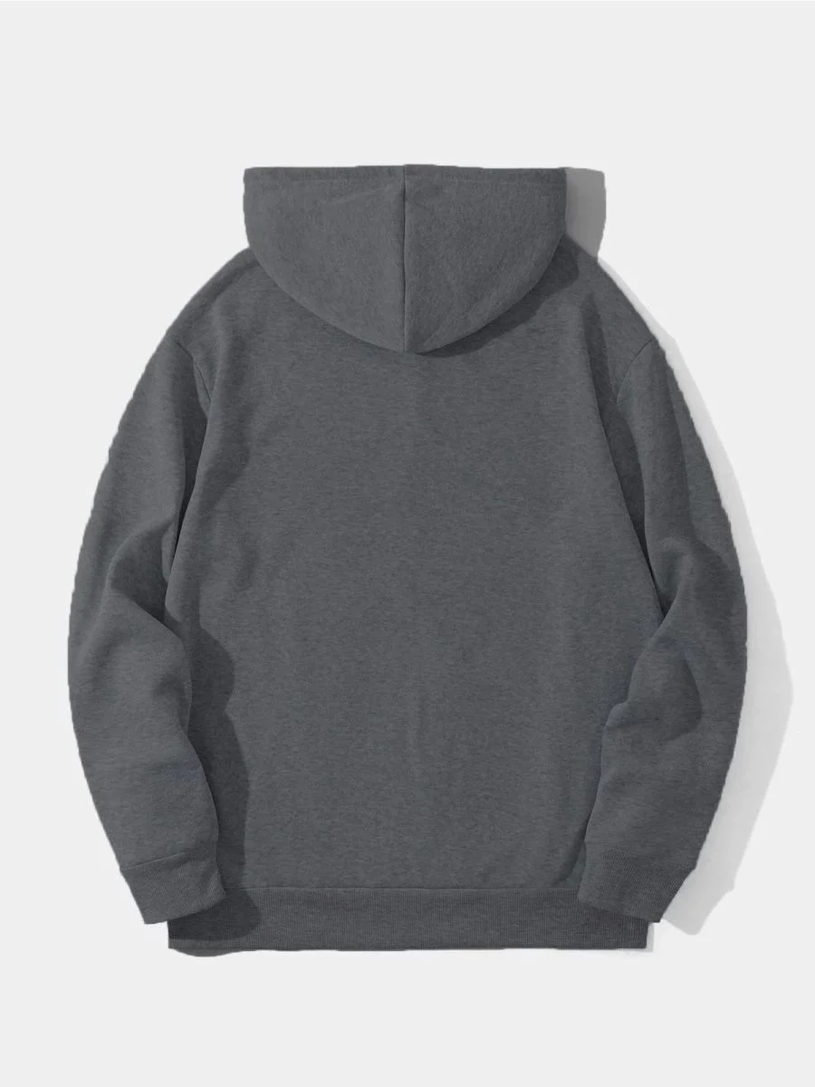 Erkek 3 İplik Pamuklu Kapüşonlu Kanguru Cepli Sweatshirt Hoodie -  Füme