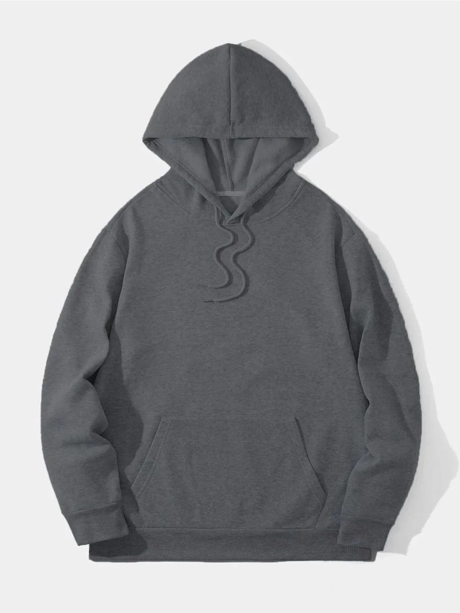 Erkek 3 İplik Pamuklu Kapüşonlu Kanguru Cepli Sweatshirt Hoodie -  Füme