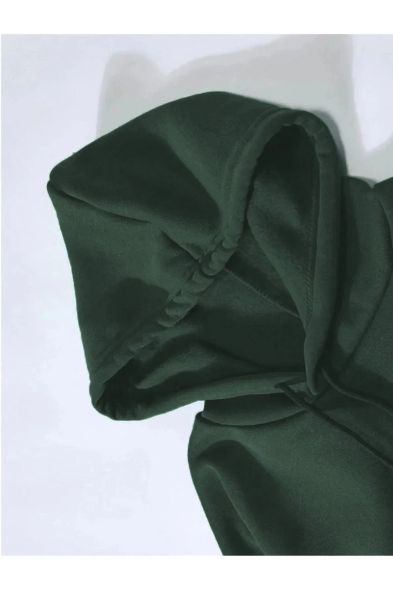 Erkek 3 İplik Pamuklu Kapüşonlu Kanguru Cepli Sweatshirt Hoodie -  Koyu Yeşil