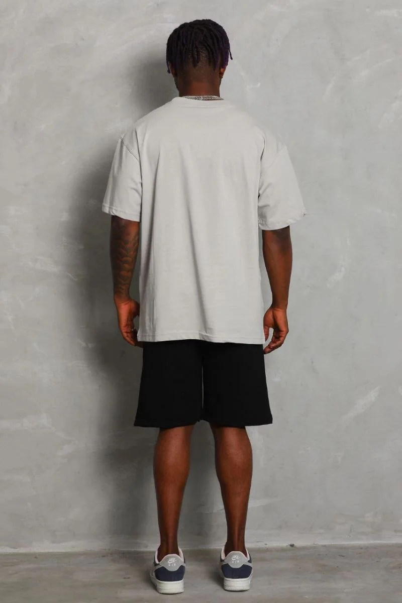 Erkek Düz Yazlık Kısa Kol Tişört Bisiklet Yaka Oversize T-Shirt - Gri