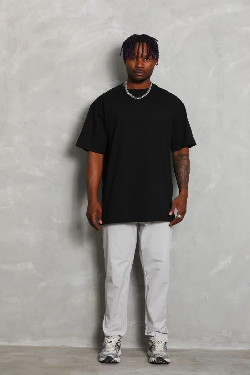 Erkek Düz Yazlık Kısa Kol Tişört Bisiklet Yaka Oversize T-Shirt - Siyah