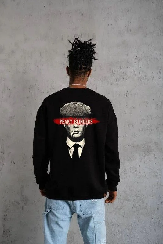 ERKEK 3 İplik Pamuklu Bisiklet Yaka Baskılı Oversize Sweatshirt - Siyah