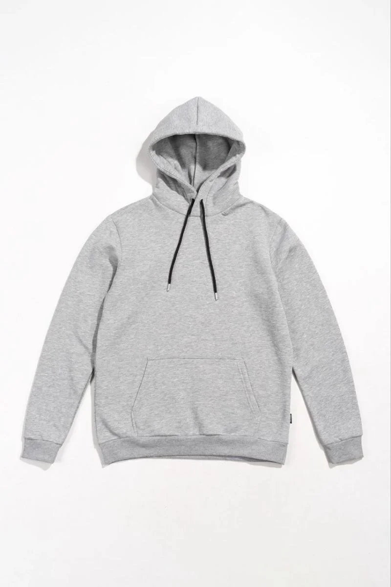 Kadın Kapüşonlu Kanguru Cepli 3 İplik Pamuklu Oversize Hoodie Sweatshirt -  Gri