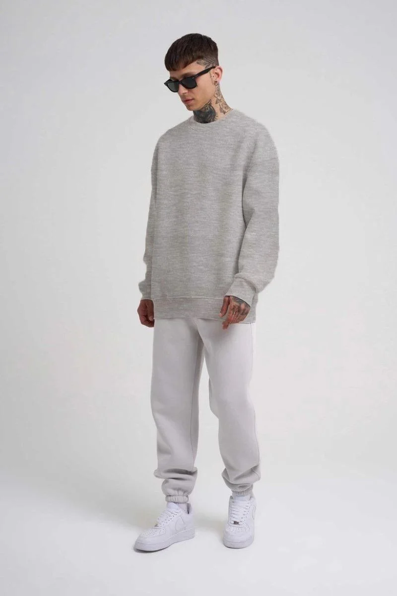 ERKEK Bisikilet Yaka 3 İplik Pamuklu SweatShirt - Gri