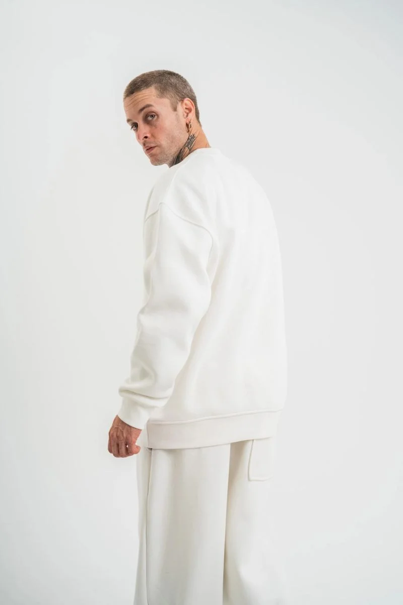 Erkek Uzun Kol Bisiklet Yaka 3 iplik Pamuklu Kışlık SweatShirt  - Beyaz
