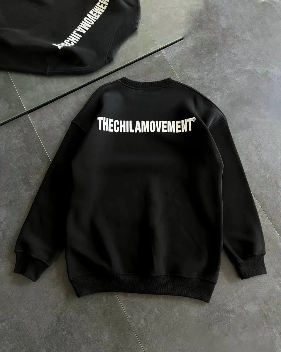 Kadın 3 iplik Kışlık pamuklu Bisiklet Yaka Oversize Baskılı SweatShirt - Siyah