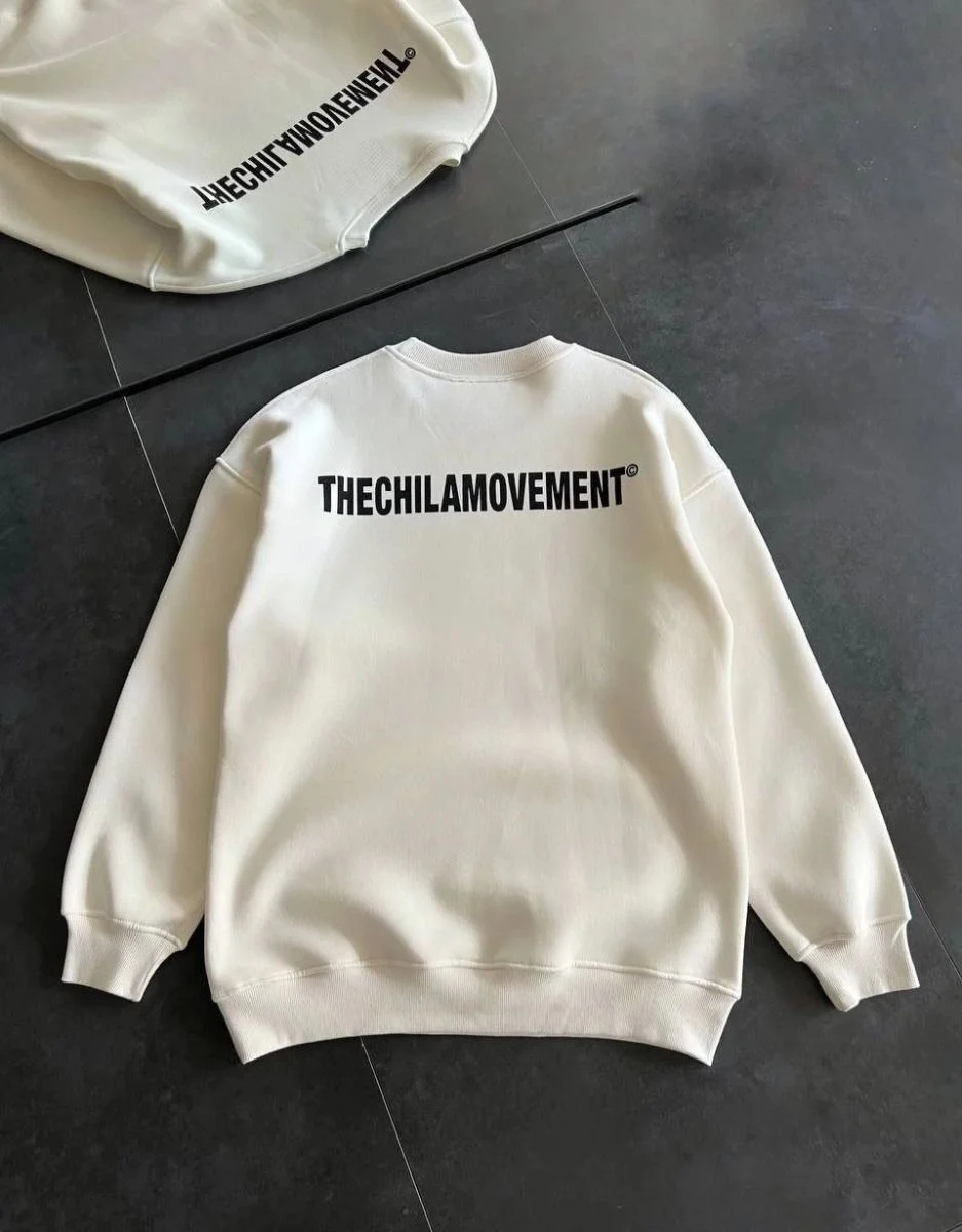 Erkek 3 iplik pamuklu Kışlık Bisiklet Yaka Oversize Baskılı SweatShirt - Beyaz