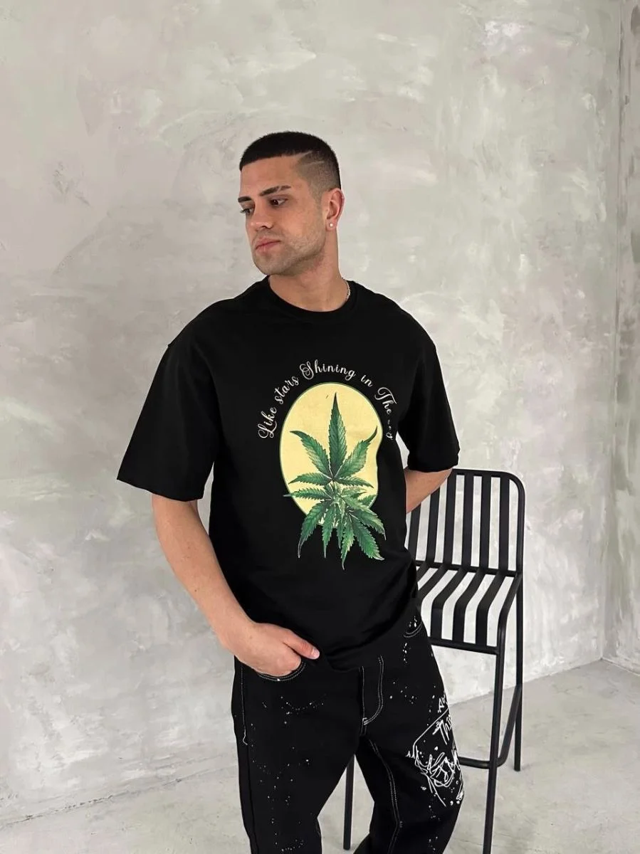 Erkek Baskılı T-Shirt Kısa Kol Bisiklet Yaka Regular Fit Yazlık Tişört - SiyahSiyah