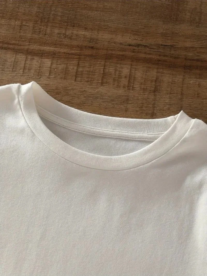 Kadın Tişört Bisiklet yaka Ayı Baskılı yazlık Kısa Kol T-shirt - Beyaz