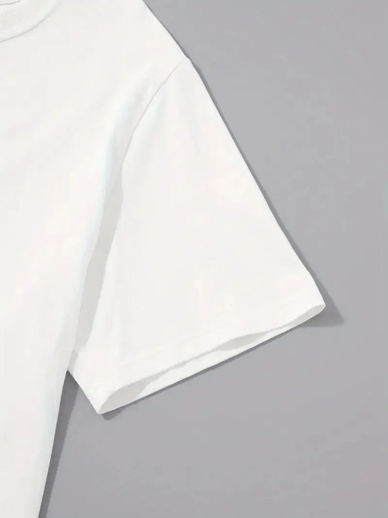 Erkek Kısa Kol Yazlık Tişört Bisiklet Yaka Palmiye Baskılı T-Shirt - Beyaz