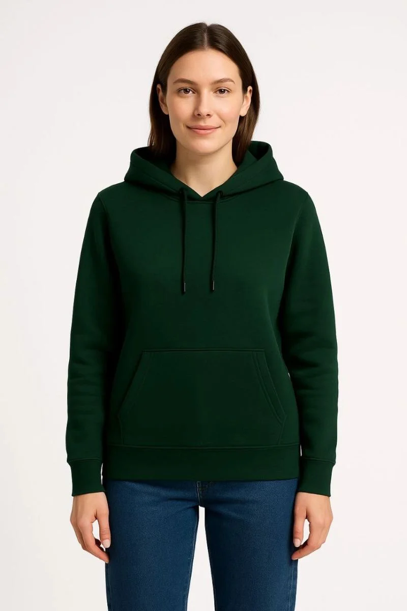 Kadın 3 İplik Pamuklu Kapüşonlu Kanguru Cepli Sweatshirt hoodie - Haki