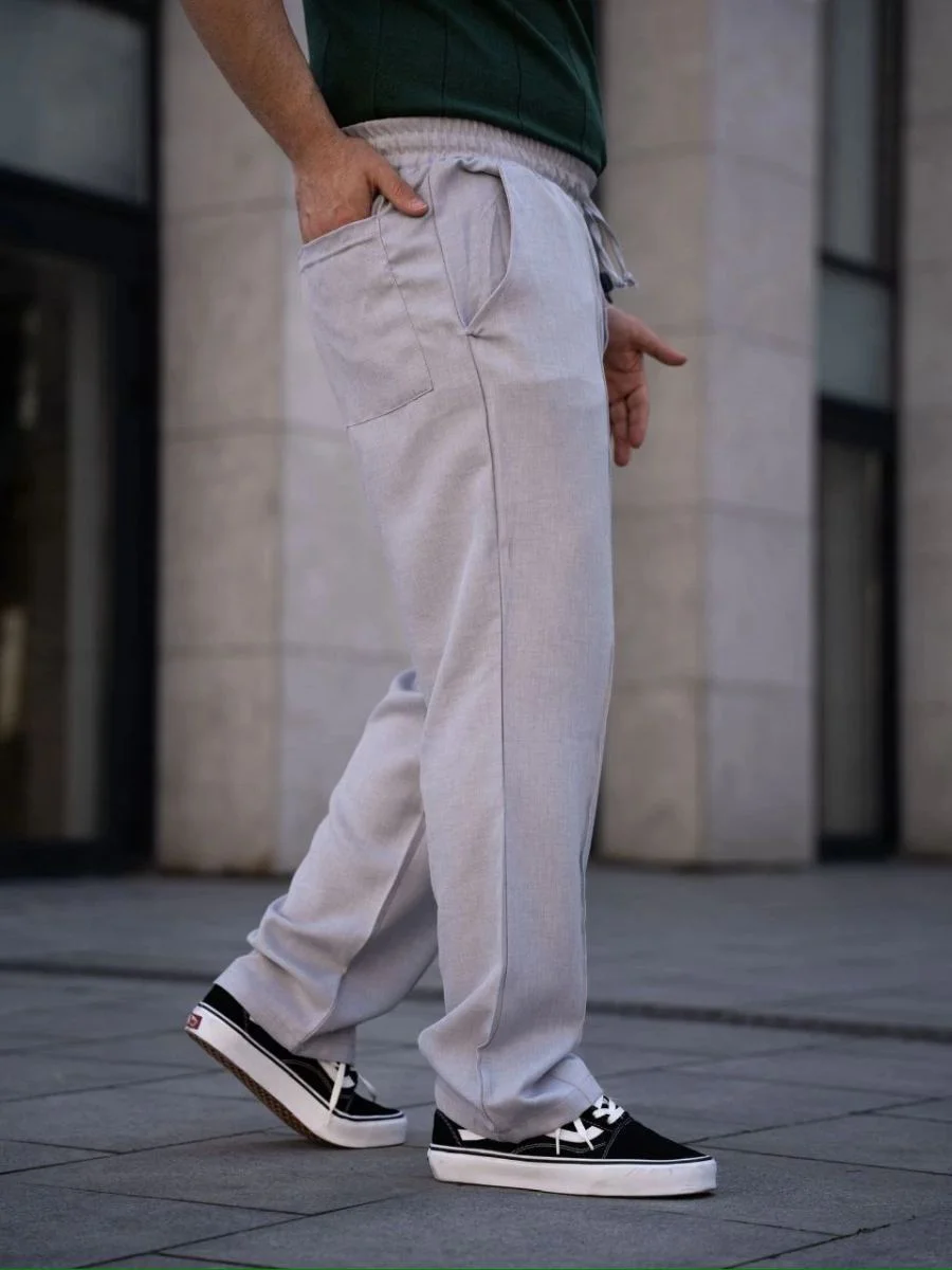 Erkek Keten Cepli Çıma Dikişli jogger Buggy Pantalon Rahat kalıp - Gri