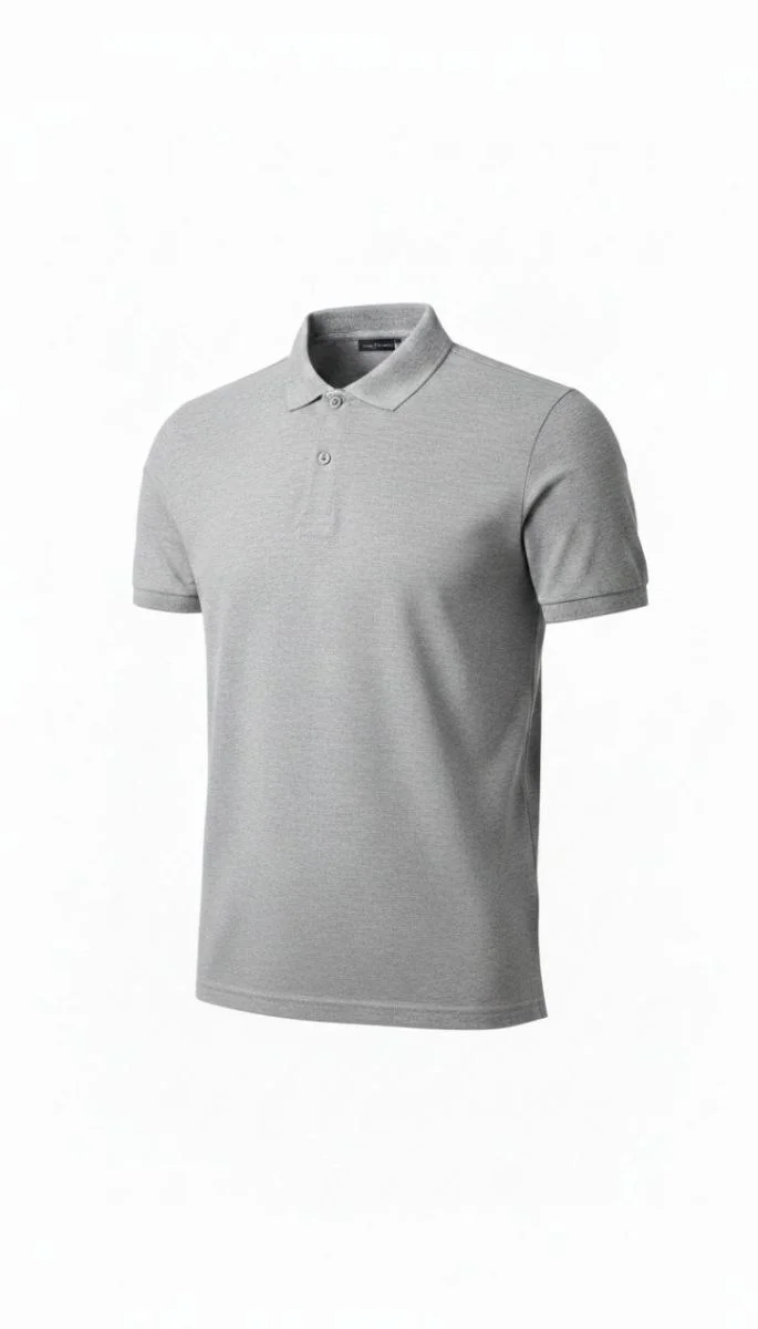 Erkek Polo Yaka Düğmeli Pike Kumaş Tişört Regular Fit Kısa Kol T-Shirt - Gri