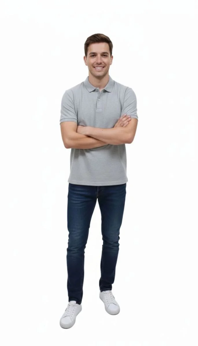 Erkek Polo Yaka Düğmeli Pike Kumaş Tişört Regular Fit Kısa Kol T-Shirt - Gri