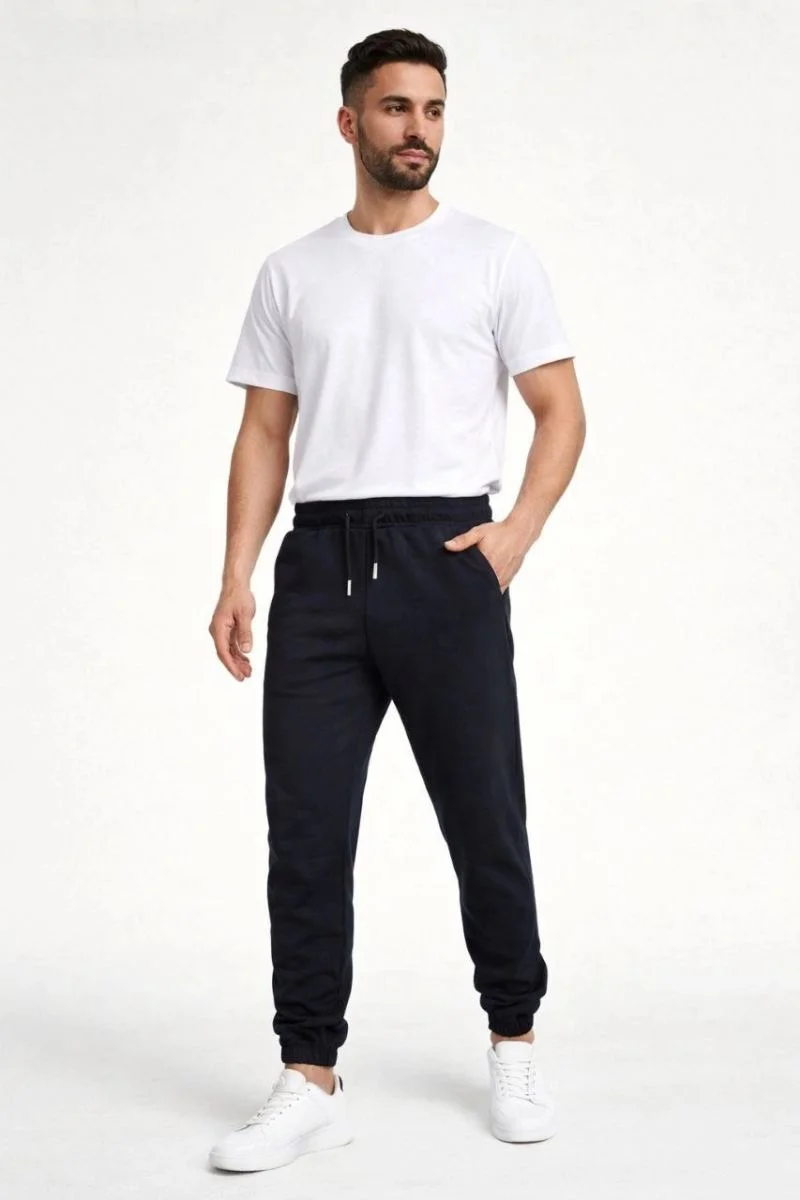 Erkek Jogger Eşofman Altı Cepli, Paça Lastikli , Spor Pantolon - Siyah