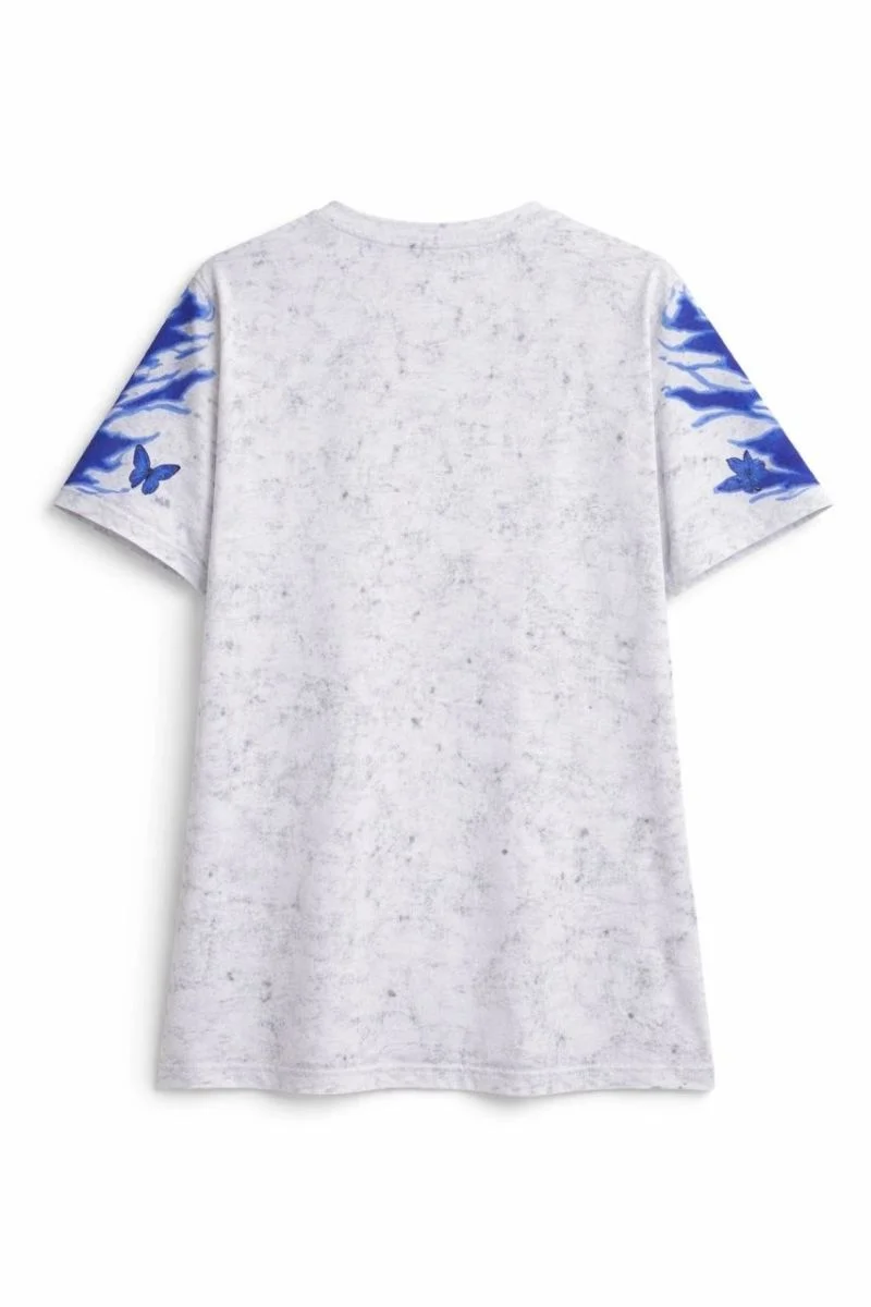 Erkek Asit Yıkamalı Oversize Tişört Bisiklet Yaka Kısa Kol T-shirt - Beyaz