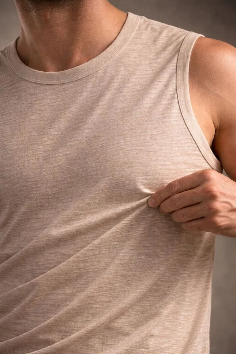 Erkek Flamlı Kumaş Kolsuz Atlet Günlük Fitness Spor T-Shirt - Taş