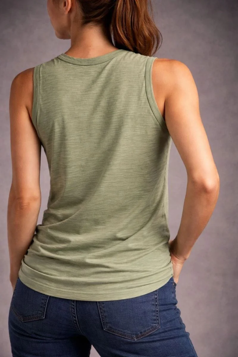 Kadın Flamlı Kumaş Kolsuz Atlet Günlük Fitness Spor T-Shirt - Yeşili