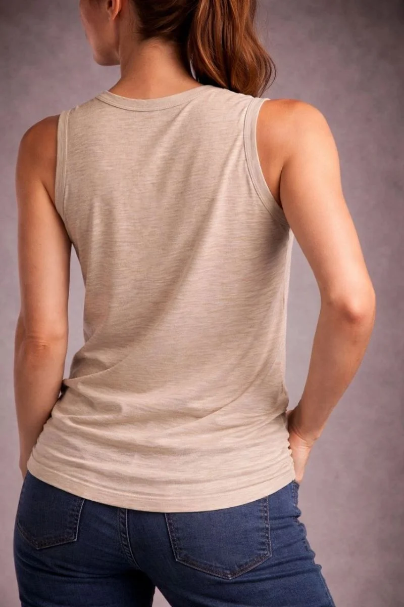 Kadın Flamlı Kumaş Kolsuz Atlet Günlük Fitness Spor T-Shirt - Taş