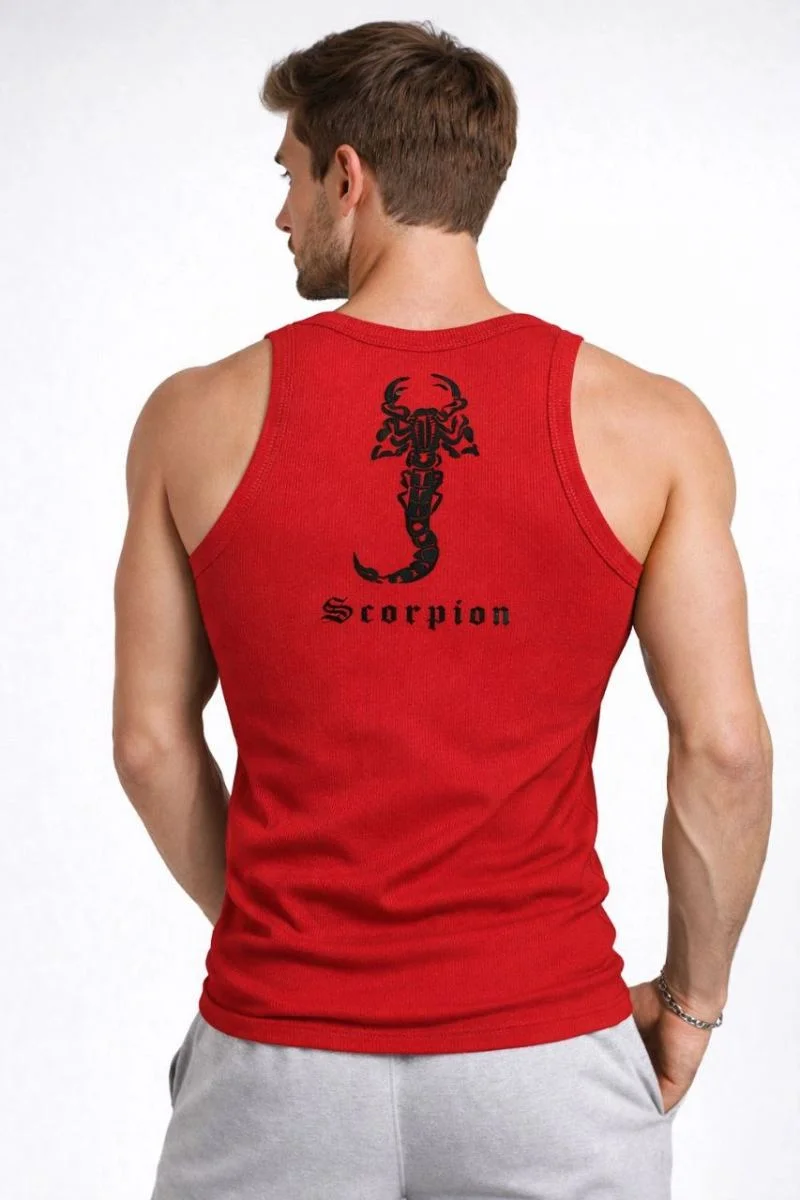 Erkek Spor Fitilli Kaşkorse Arka Basklı Atlet 3'lü Set Beyaz-Kırmızı-Kahverengi