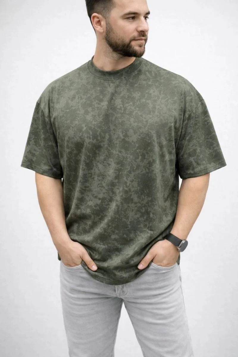 Erkek Premium Tişört OSY Yumuşak Dokulu Yıkamalı Oversize T-Shirt - Haki