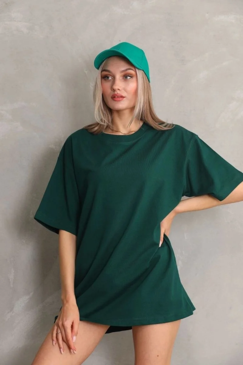 Kadın Regular Fit Tişört Bisiklet Yaka Yazlık Kısa Kol Basıc T-Shirt - Yeşil