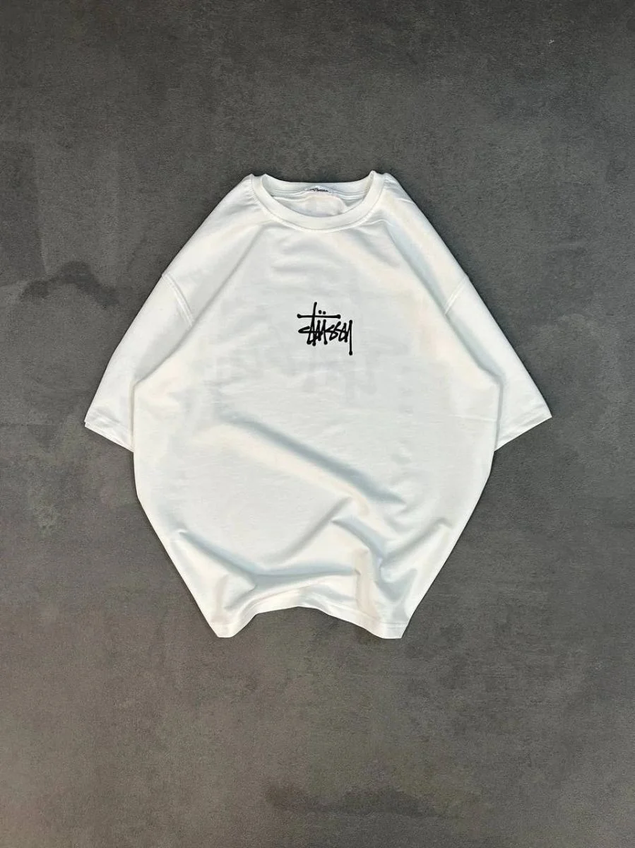 ERKEK Tişört Bisiklet Yaka Baskılı Oversize Kısa kol T-Shirt - Beyaz