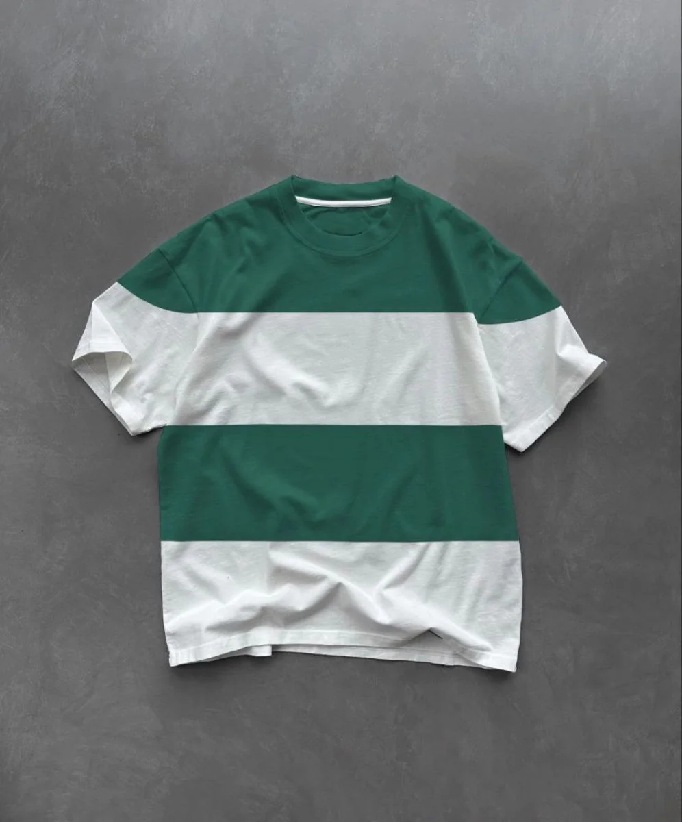 Erkek  Kısa kol Bisiklet Yaka Parçalı T-Shirt - Yeşil
