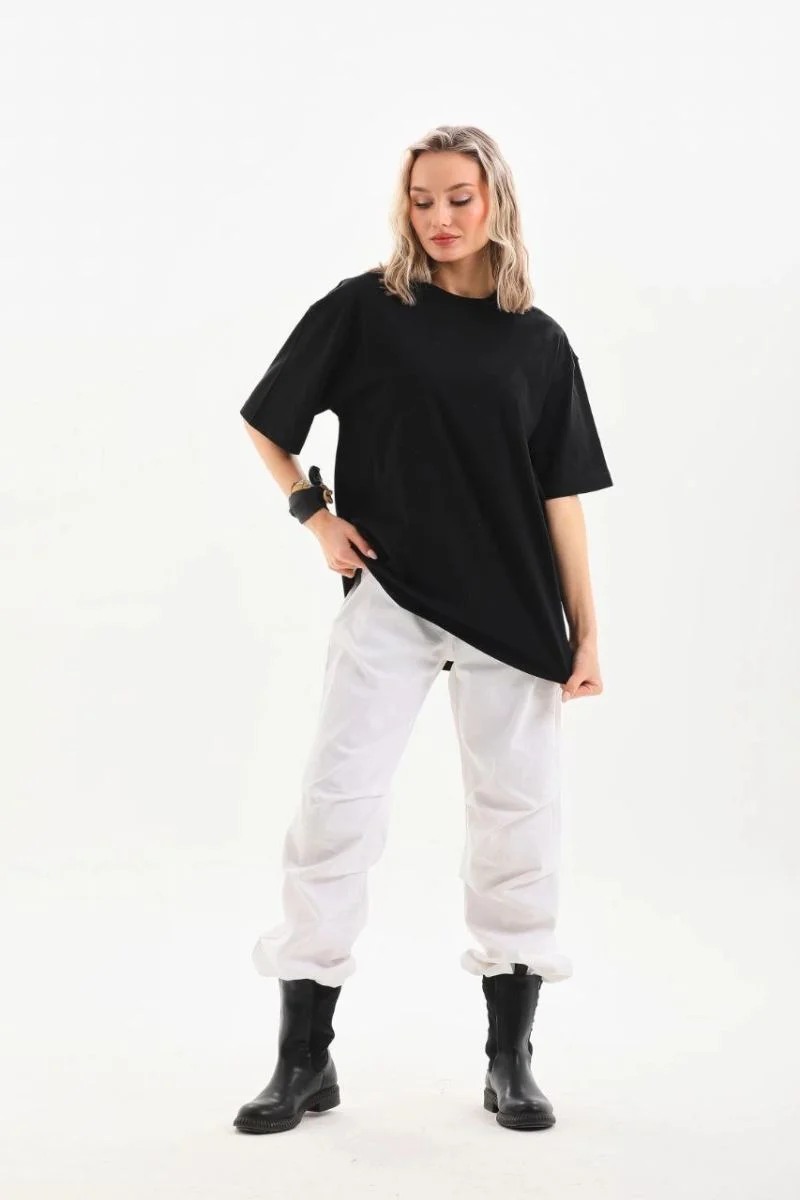 Kadın Düz  Kısa kol Penye T-shirt - Siyah
