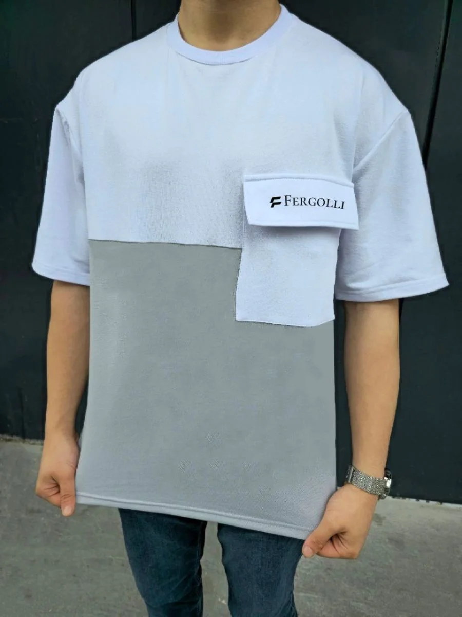 ERKEK Tişört Torba Cepli Parçalı Kısa Kol T-Shirt - Gri
