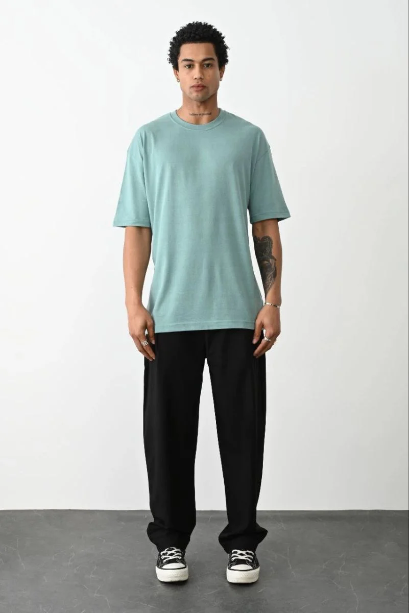 Erkek Tişört Düz Basic Penye Yazlık Bisiklet Yaka Kısa Kol T-Shirt - Mint Yeşili