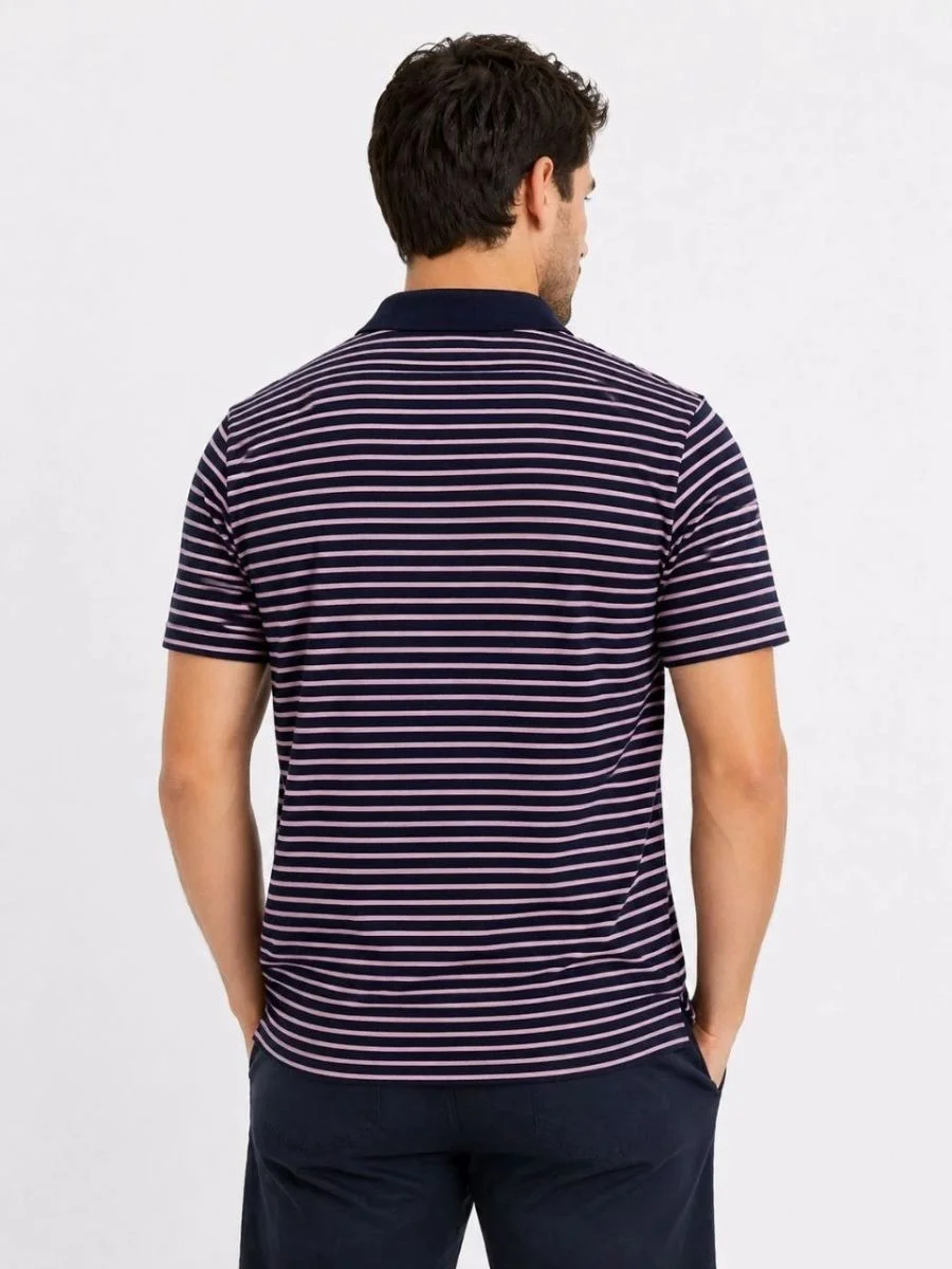 Erkek Pike Kumaş Gül Kurusu Çizgili Polo Yaka Tişört Kısa Kol T-Shirt - Siyah
