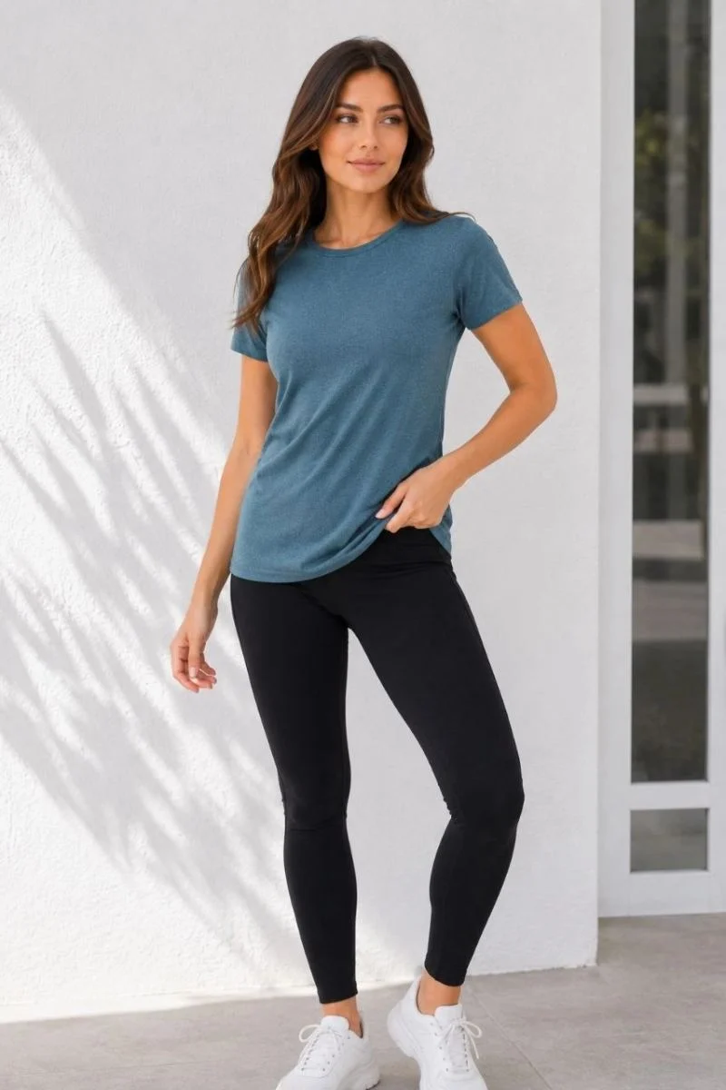 Kadın Basic Tişört Bisiklet Yaka Kısa Kol Günlük Yazlık Slim fit T-Shirt - Füme