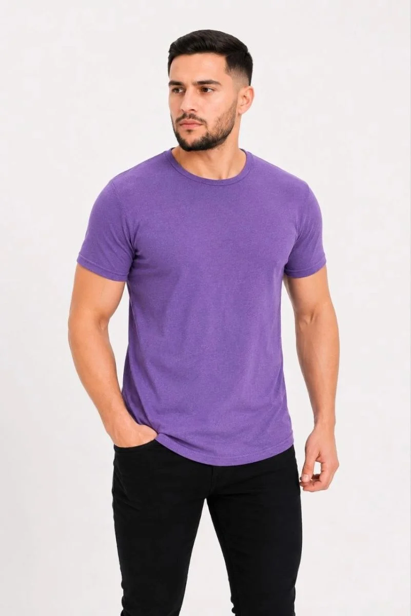 Erkek Basic Tişört Bisiklet Yaka Kısa Kol Günlük Yazlık Slim fit T-Shirt - Mor