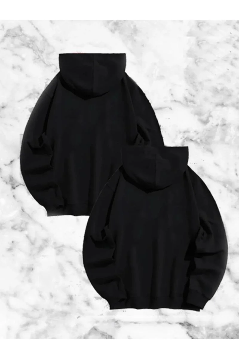 Sevgili Çift Kombini Örümcek Baskılı Kapüşonlu Sweatshirt Hoodie - Siyah
