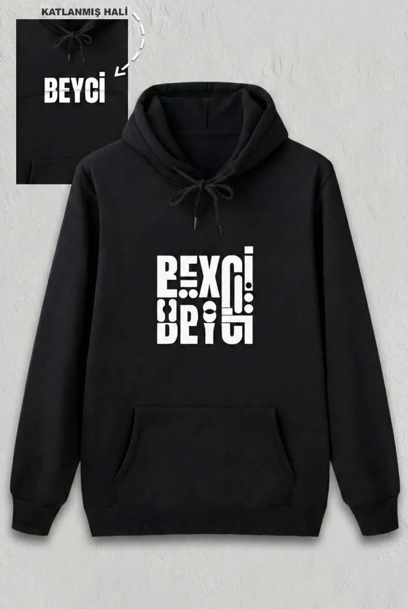 Sevgililer Günü Beyci Hediye Baskılı Oversize Kapüşonlu Sweatshirt - Siyah