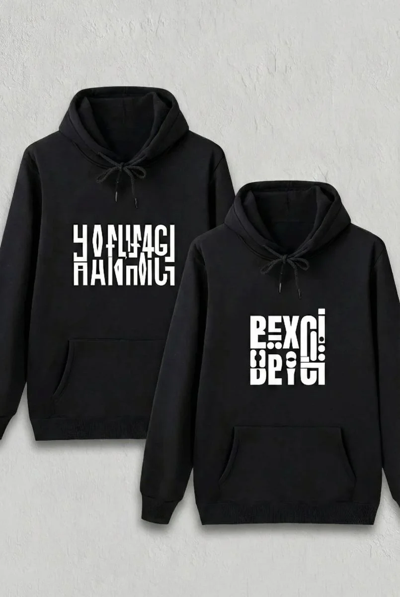 Sevgililer Günü Beyci Hediye Baskılı Oversize Kapüşonlu Sweatshirt - Siyah