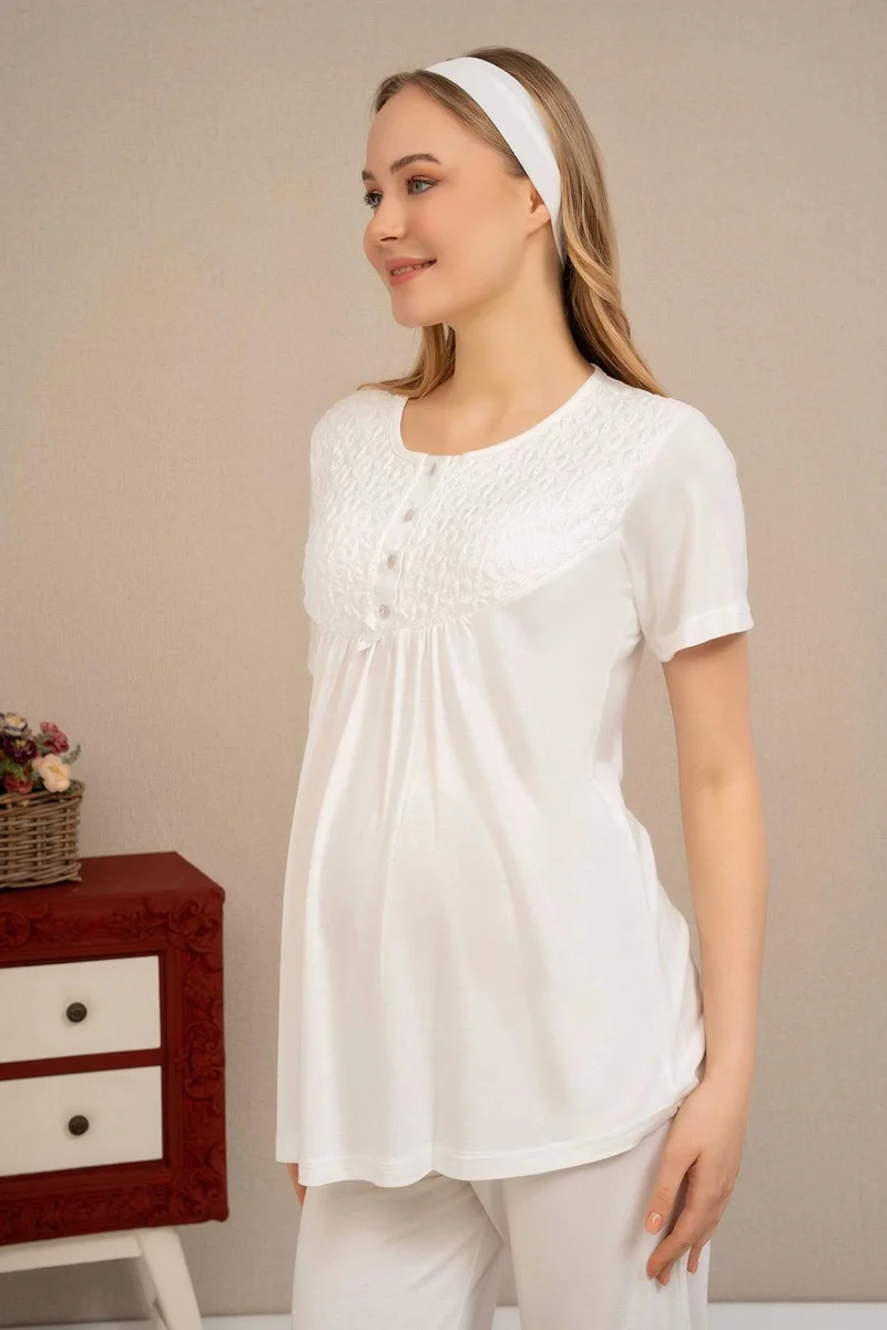 Ba-Ha 4504 Dantel Sabahlıklı Lohusa Pijama Takımı