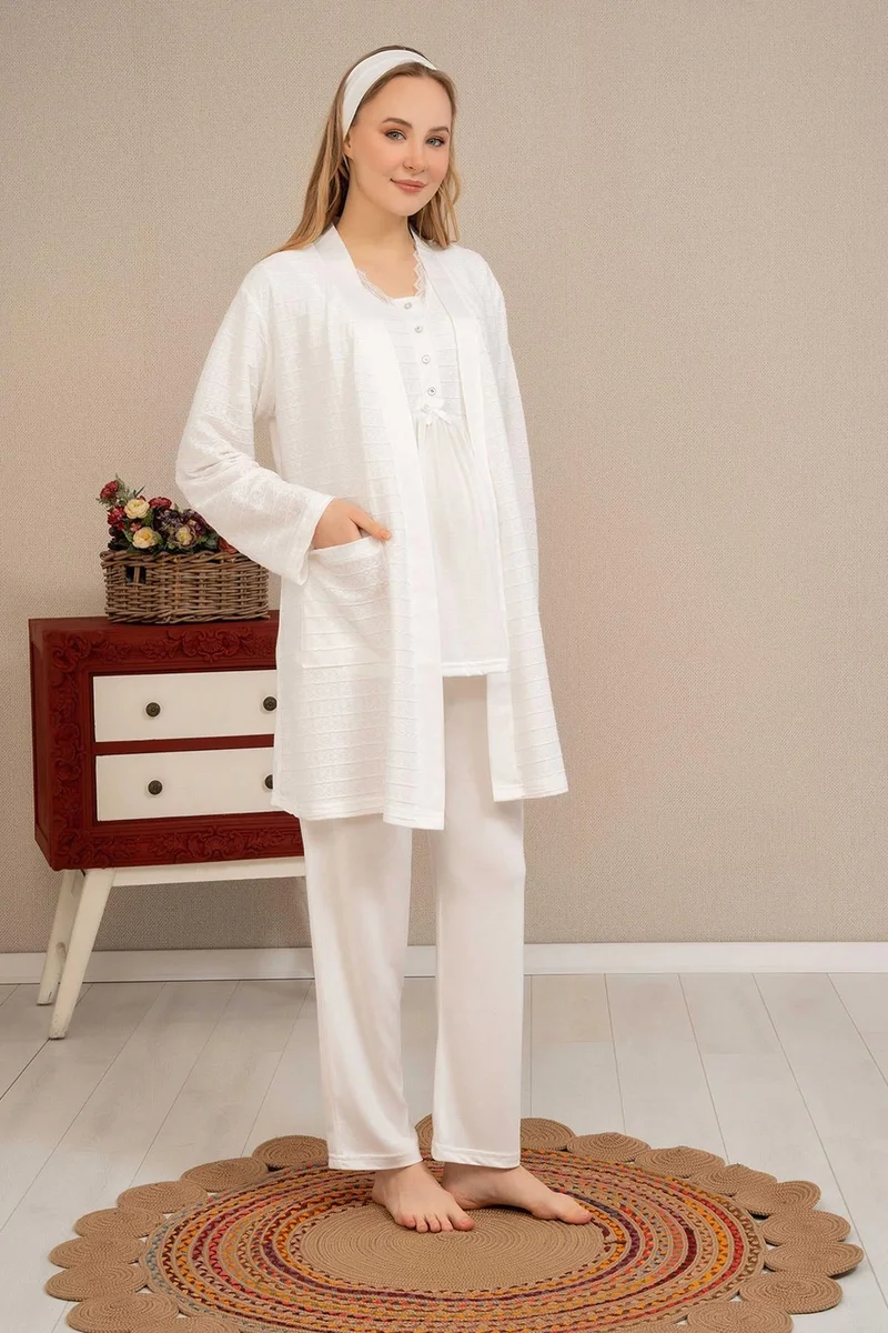 Ba-Ha 4503 Jakar Sabahlıklı Dantelli Detaylı Lohusa Pijama Takımı