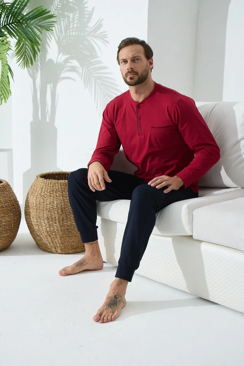 Erkek 9244 Erkek  Midi Yaka Pijama Takım