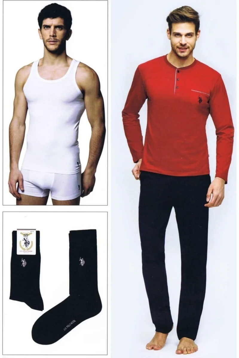 US Polo 17394 Erkek  Uzun Kol Pijama Çeyiz Takımı